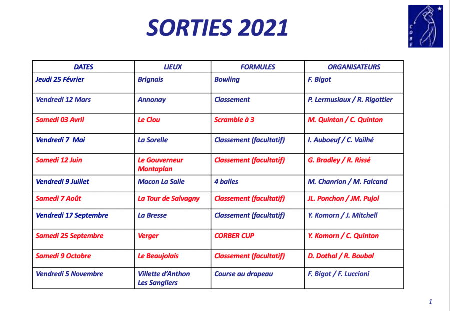 Calendrier des sorties