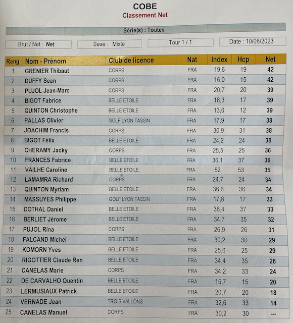 Chassieu le classement en net