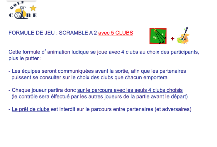 Reglement scramble a 2 avec 5 clubs