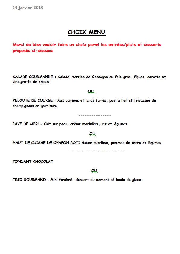 Soiree bowling menus